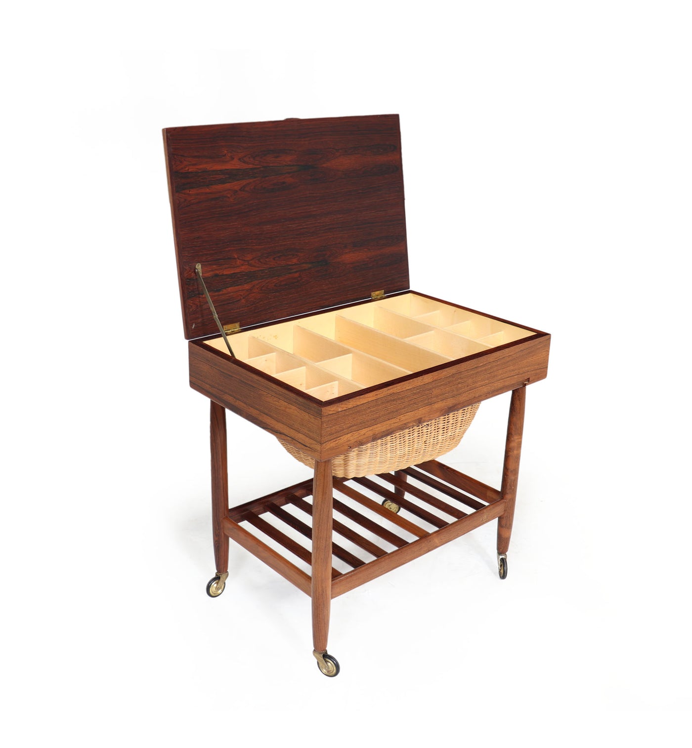 Danish Rosewood Sewing box by Ejvind Johansson c1960 open