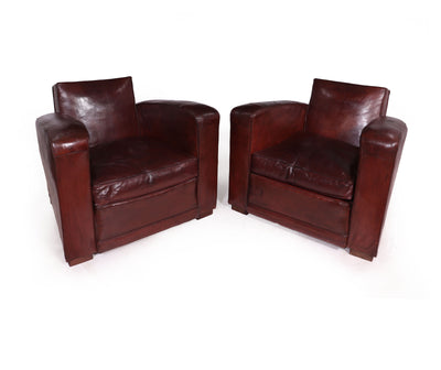 French Leather Club Chairs c1950 front