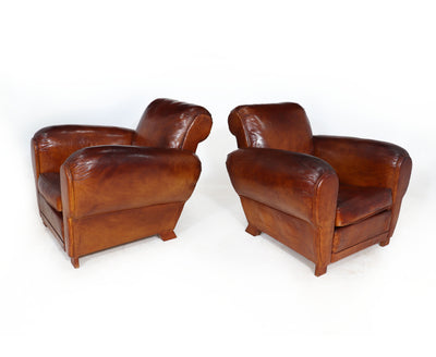 Pair of French Leather Club chairs side