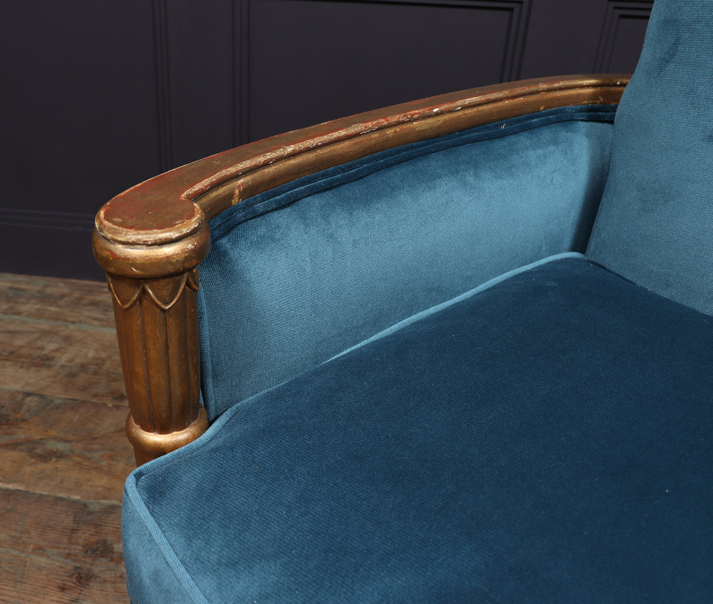 French Art Deco Armchair Parcel Gilt with Velvet
