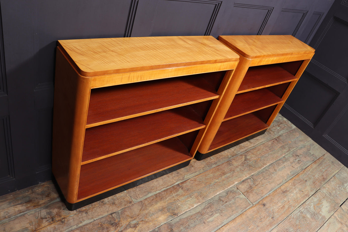 Pair of English Art Deco Sycamore Bookcases
