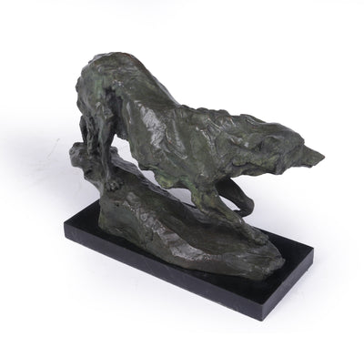 Mid Century Bronze Studio Sculpture of Wolf sidxe