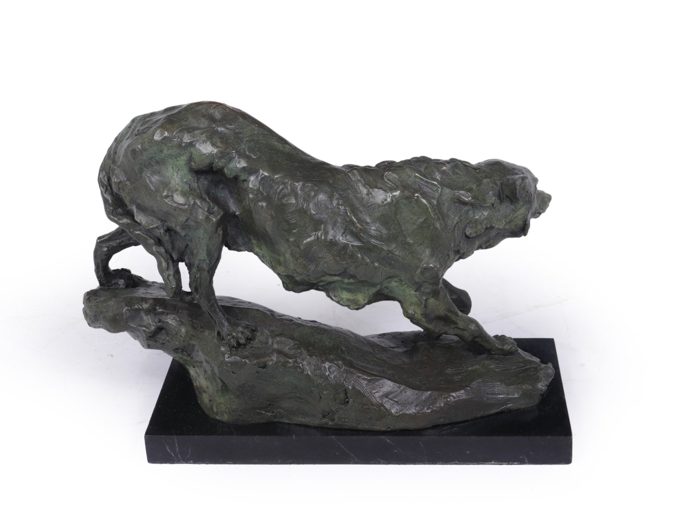 Mid Century Bronze Studio Sculpture of Wolf back