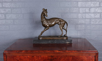 Art Deco Whippet Sculpture in Bronze by Barye