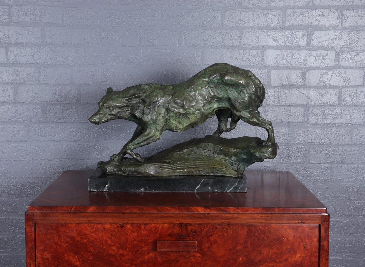 Mid Century Bronze Studio Sculpture of Wolf