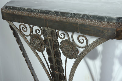 Art Deco Console and Mirror silvered and bronzed Wrought Iron c1930 detail