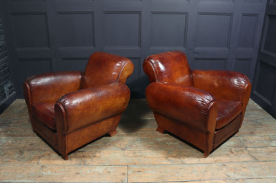 Pair of French Leather Club chairs