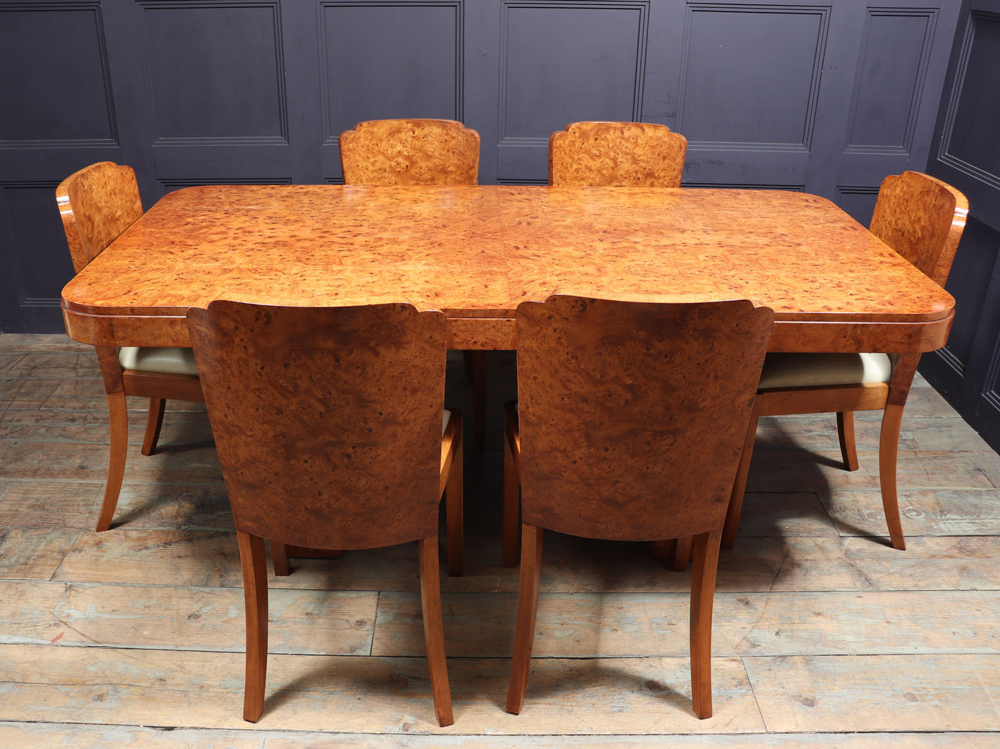 Art Deco Dining Table and Chairs in Burr Walnut