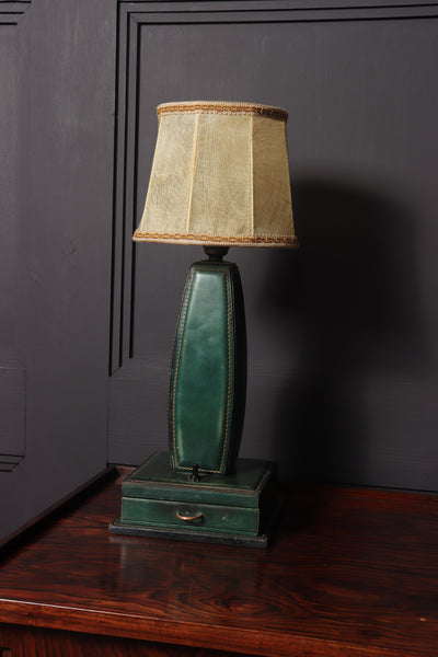Stitched Leather Table Lamp by Jacques Adnet