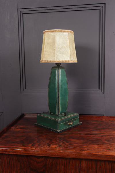 Stitched Leather Table Lamp by Jacques Adnet
