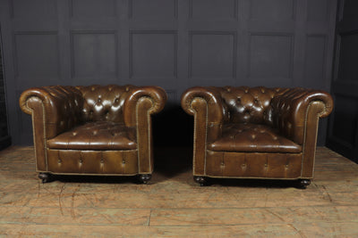 Pair of Brown Leather Chesterfield Club Chairs room