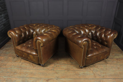 Pair of Brown Leather Chesterfield Club Chairs