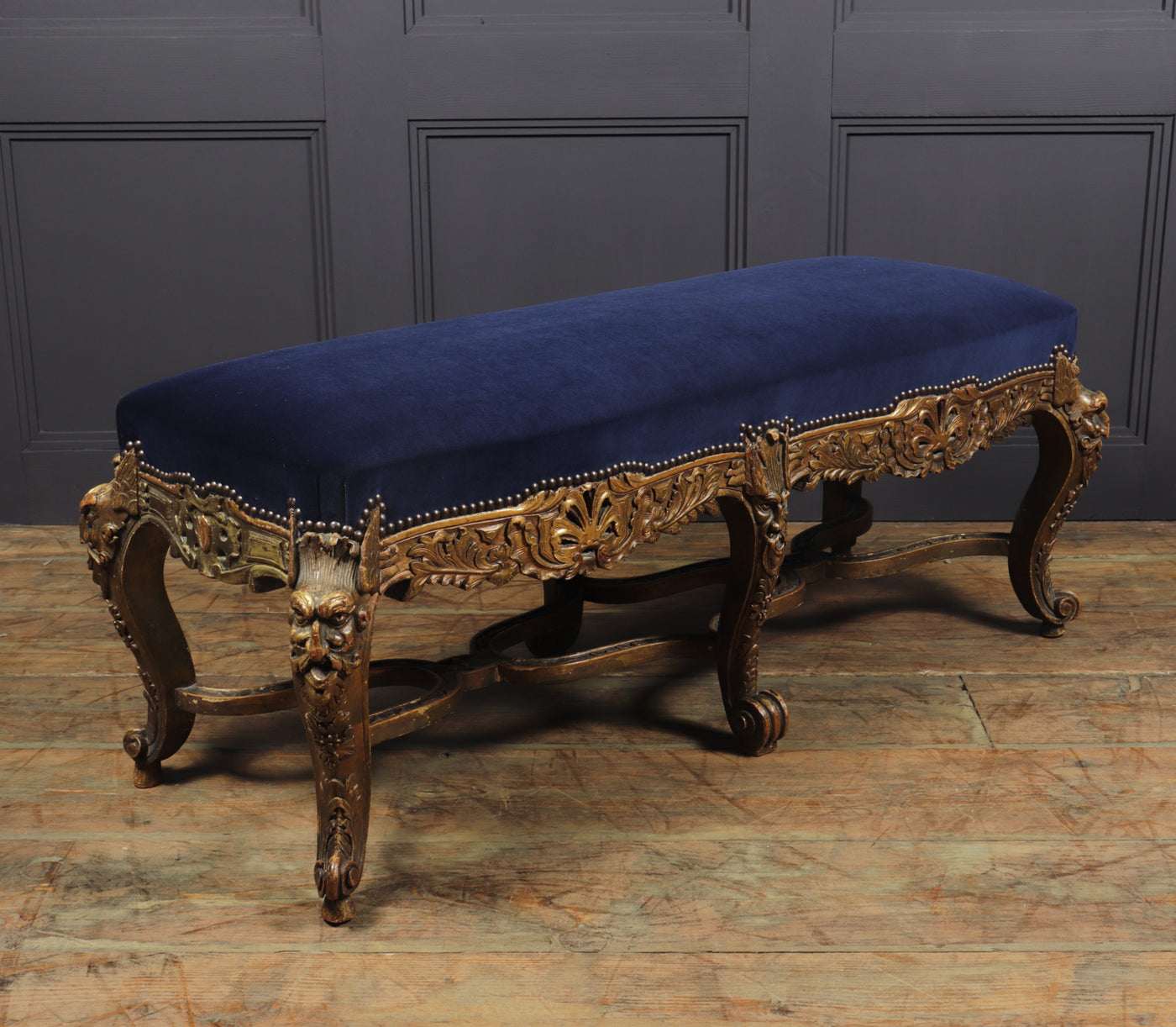 Antique French Carved and Parcel Gilt Long Stool c1860