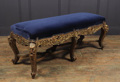 Antique French Carved and Parcel Gilt Long Stool c1860