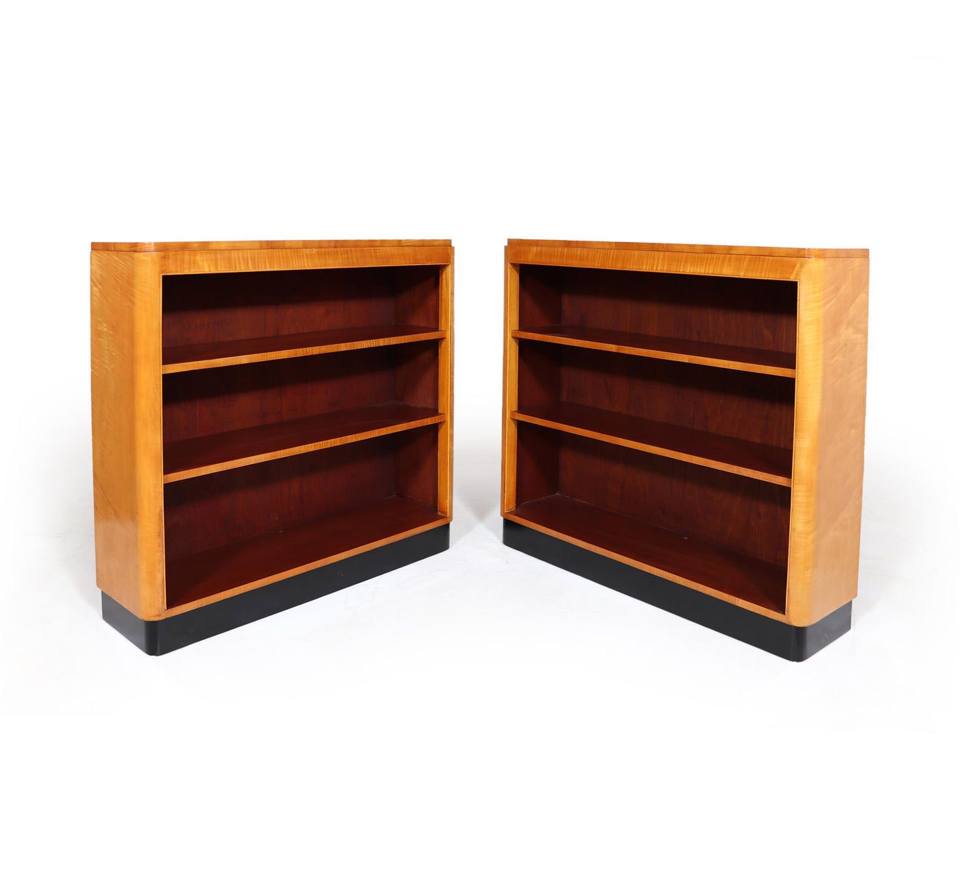 Pair of English Art Deco Sycamore Bookcases front