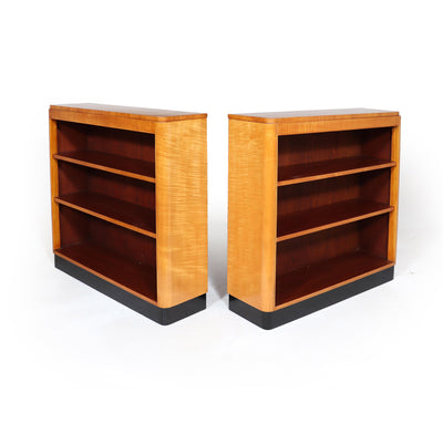 Pair of English Art Deco Sycamore Bookcases side