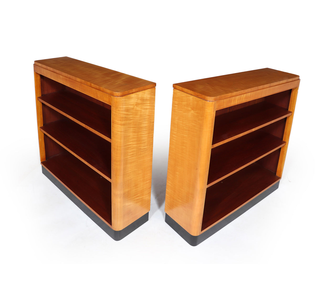 Pair of English Art Deco Sycamore Bookcases top