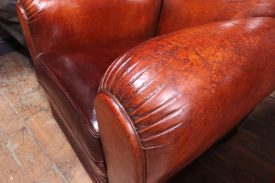 Pair of French Leather Moustache Back Club Chairs detail