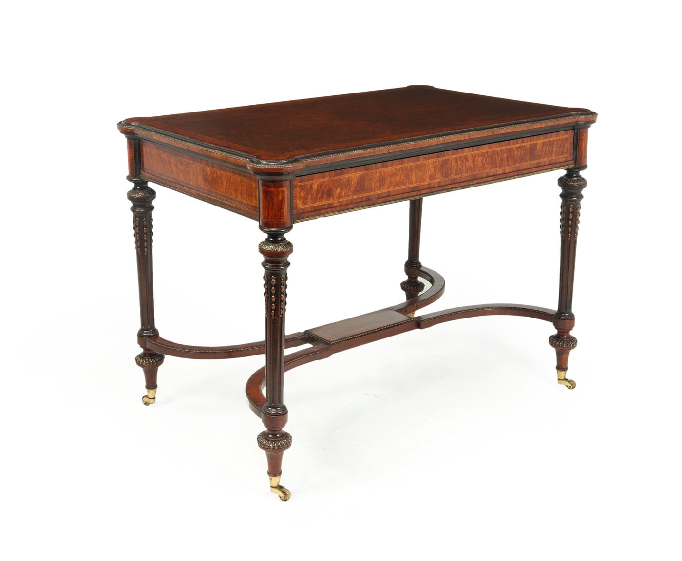 Antique English Burr Walnut Inlaid Writing Table 