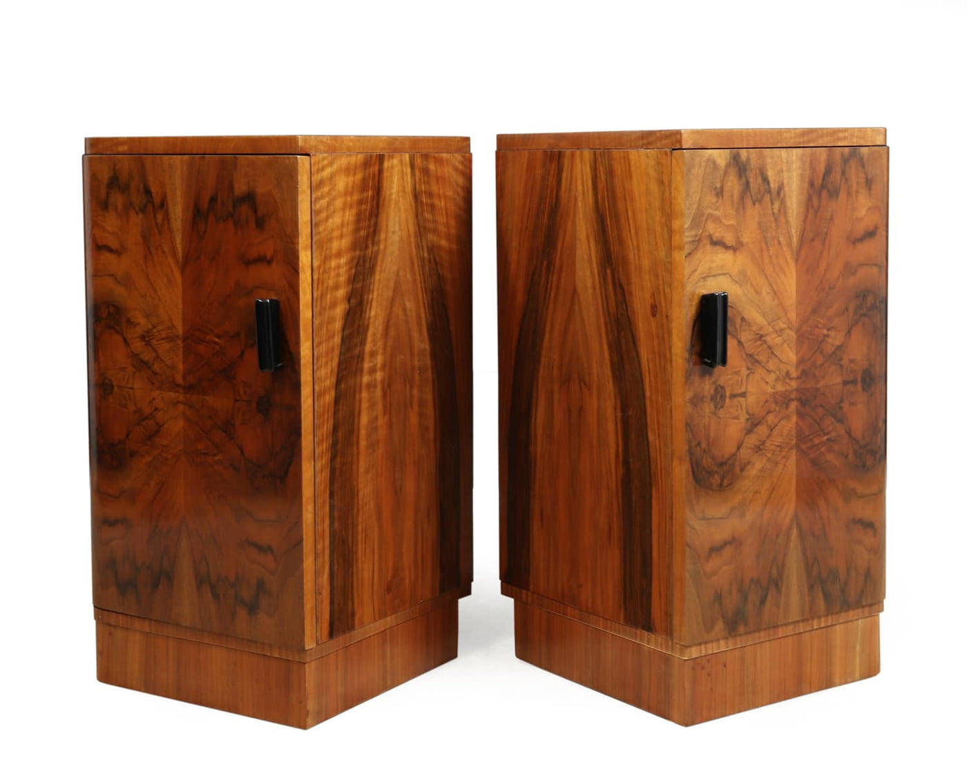 A Pair of Walnut Art Deco Bedside Cabinets