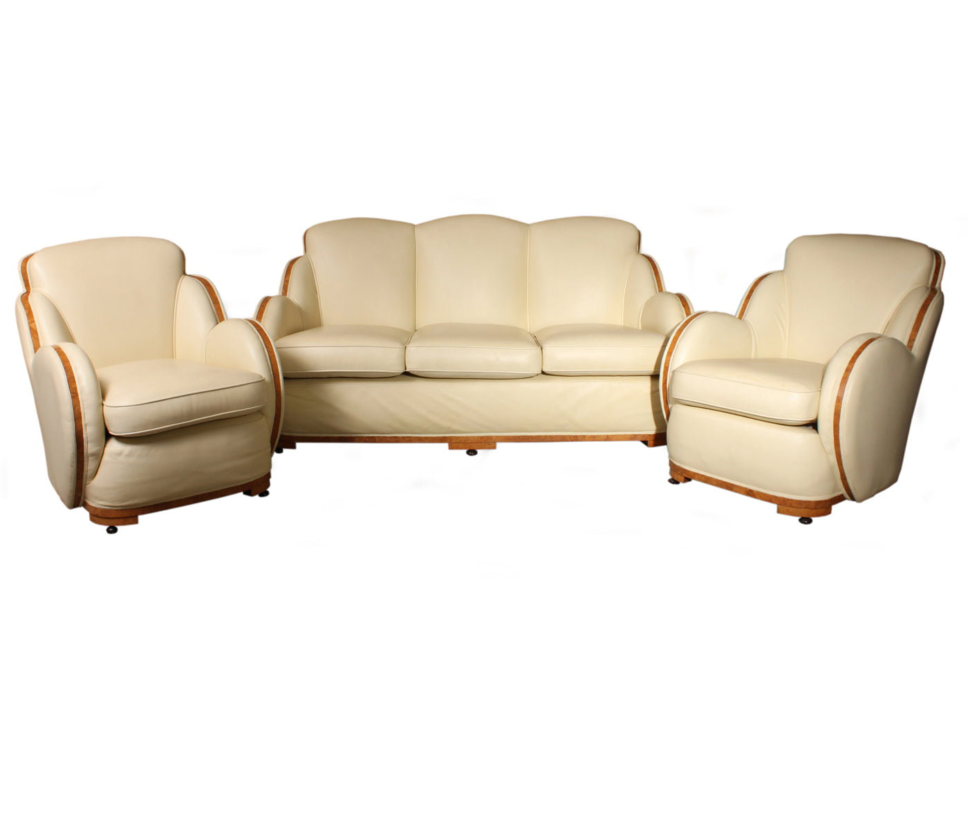 Art Deco Burr Maple and Leather Cloud Suite by Epstein c1930