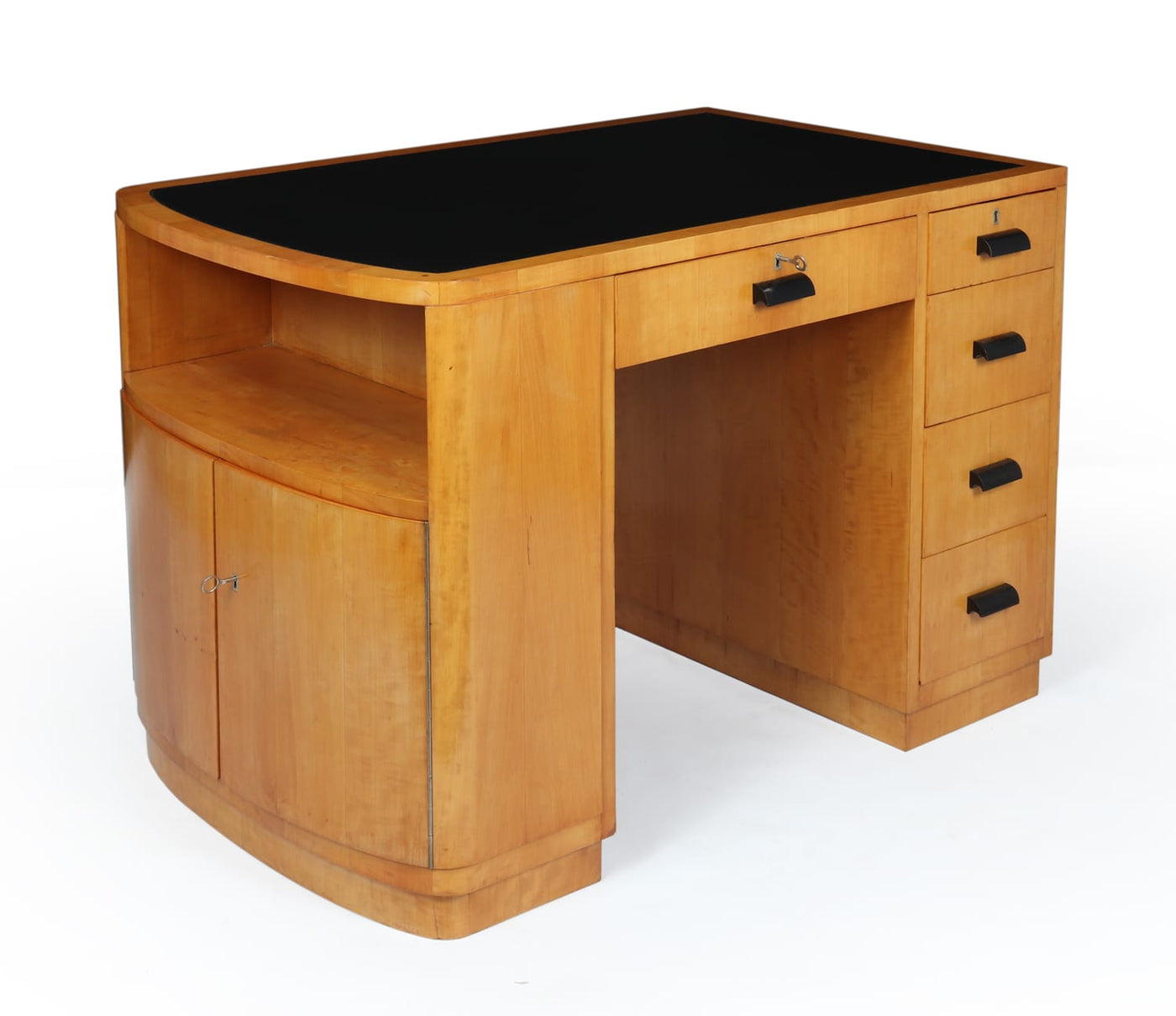 Art Deco Desk in Satin Birch with Leather top