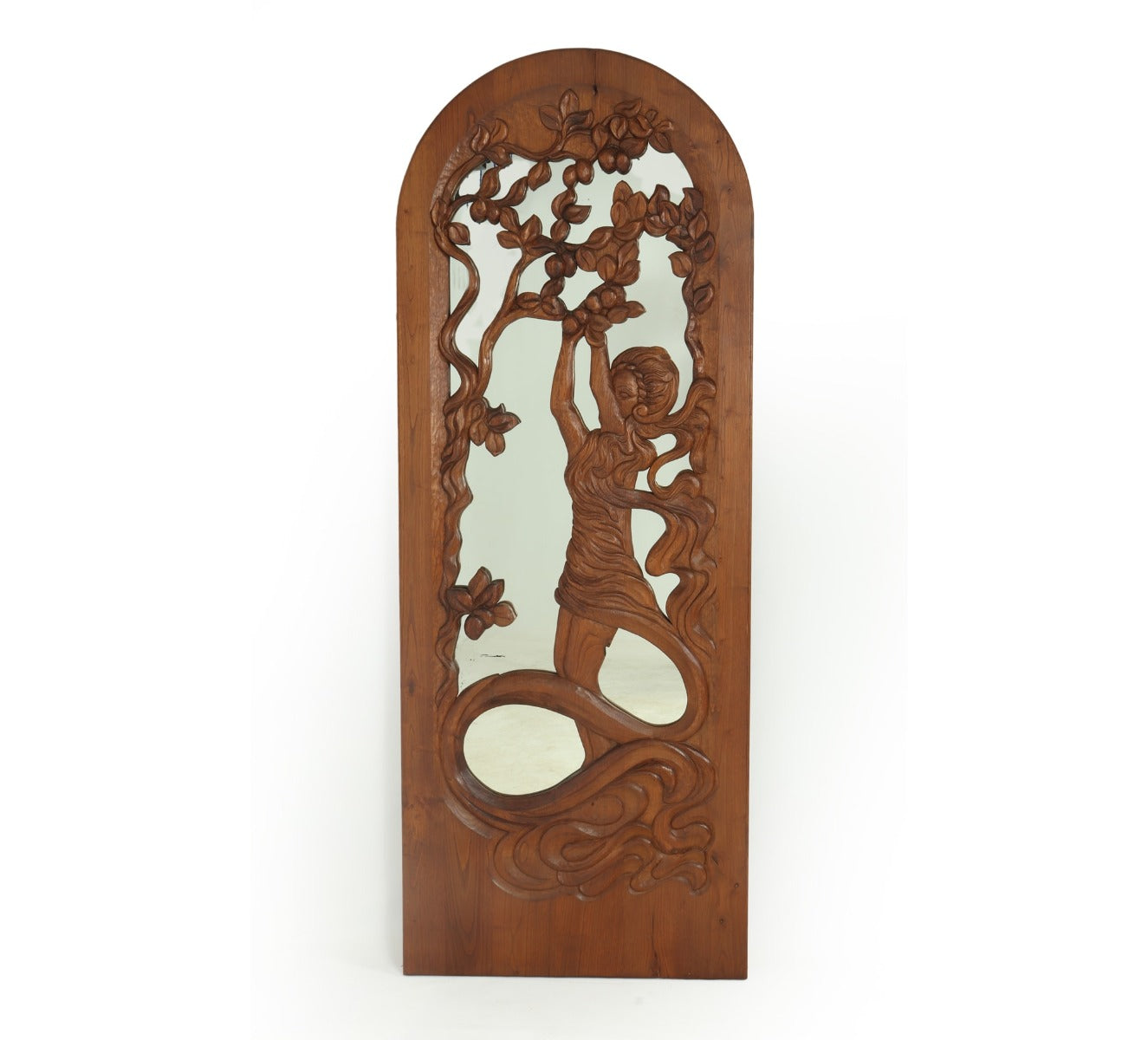Art Nouveau Carved Oak Tall Mirror