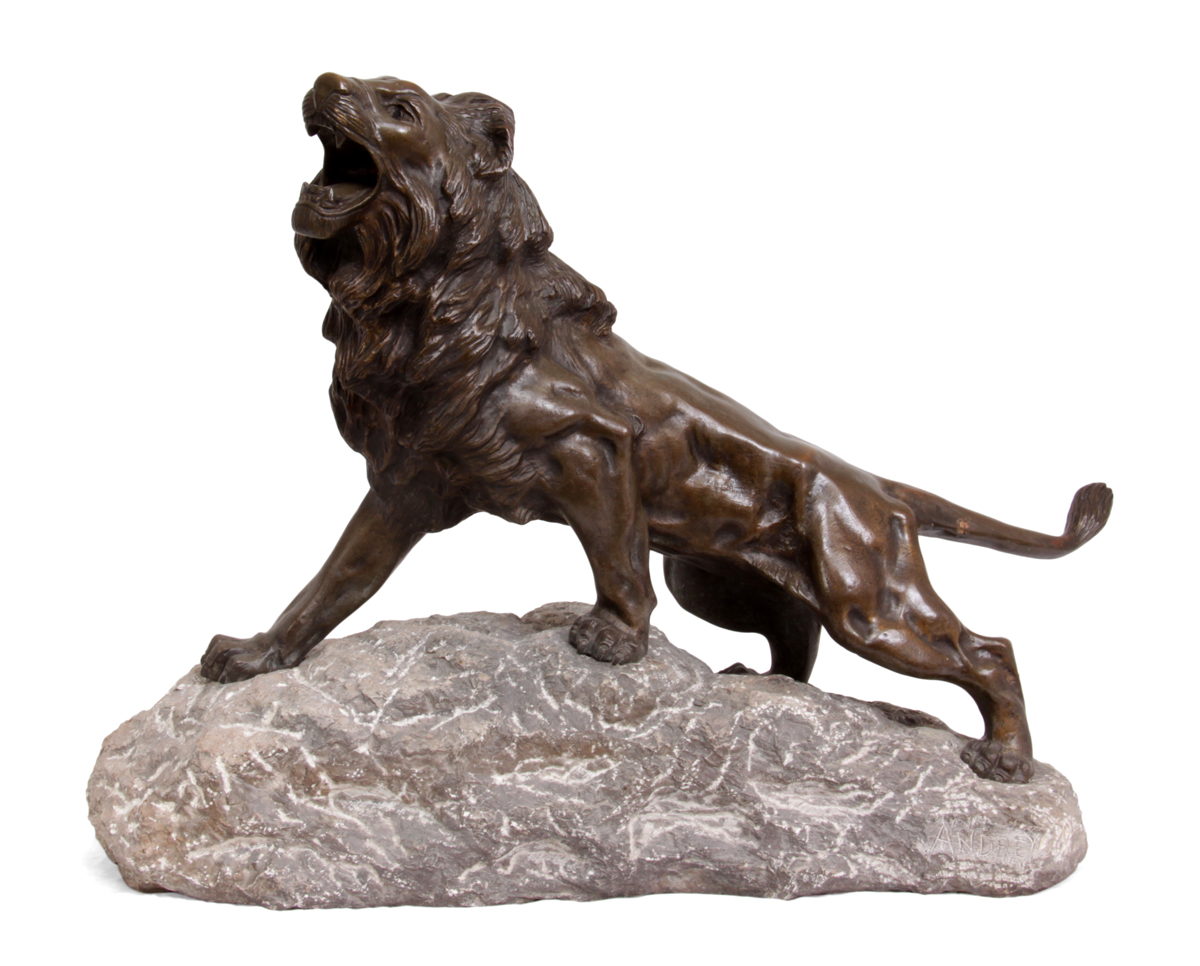 Bronze Lion on a Rock by James Andrey