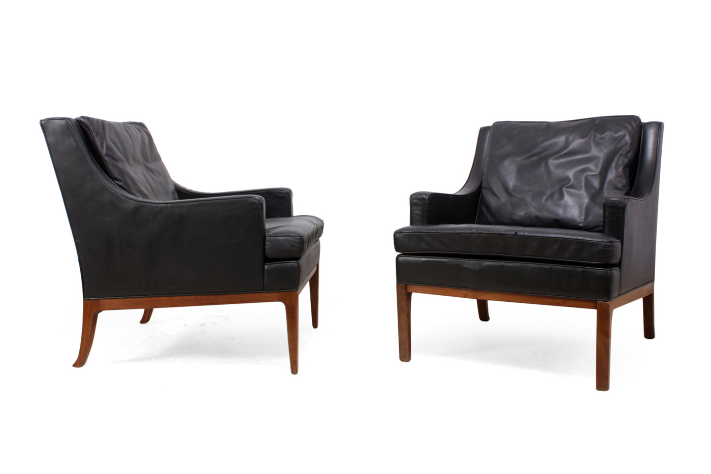 Pair of Danish Armchairs in Leather and Teak c1960