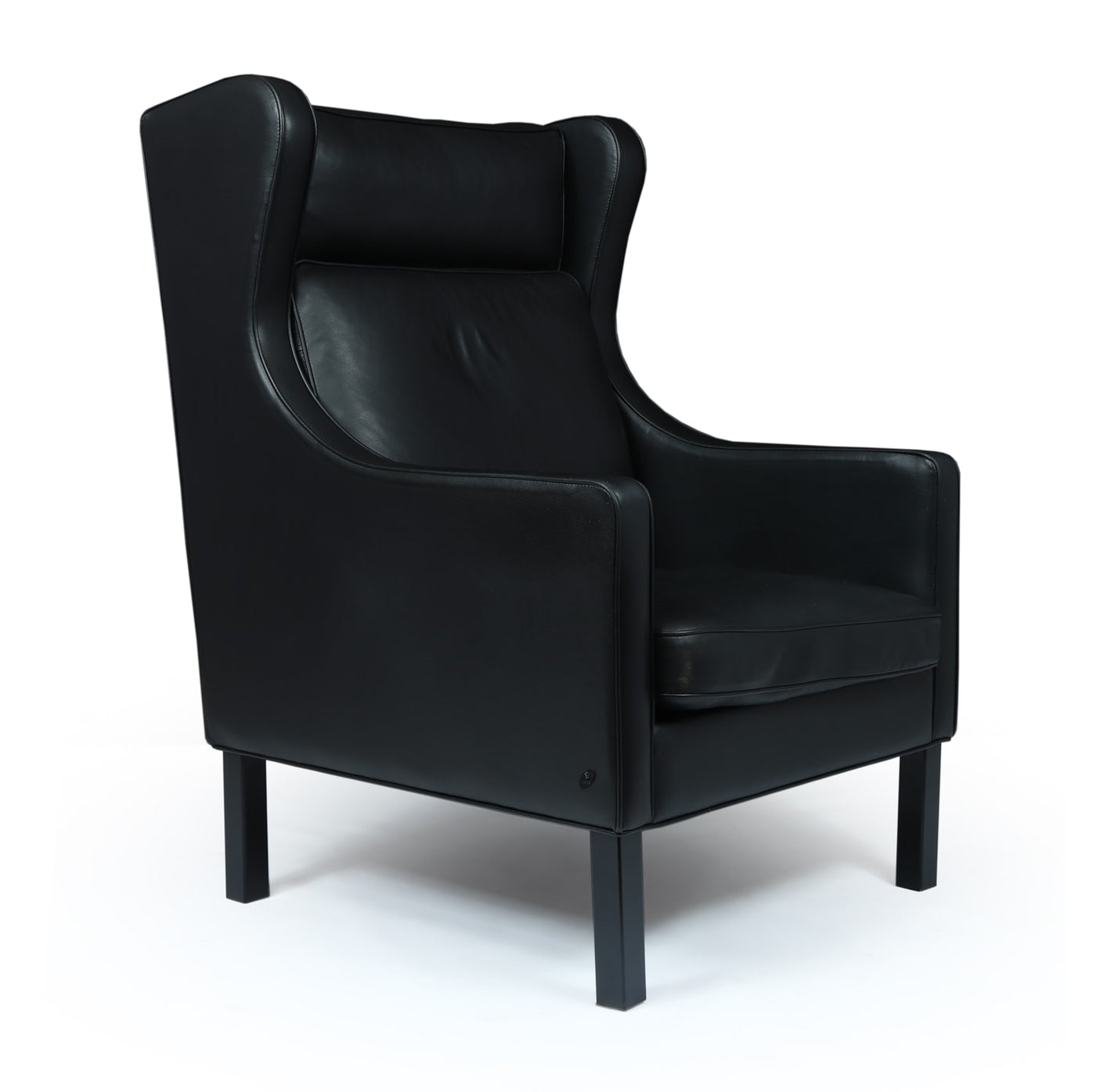 Danish Wing Chair in Black Leather by Hurup c1980