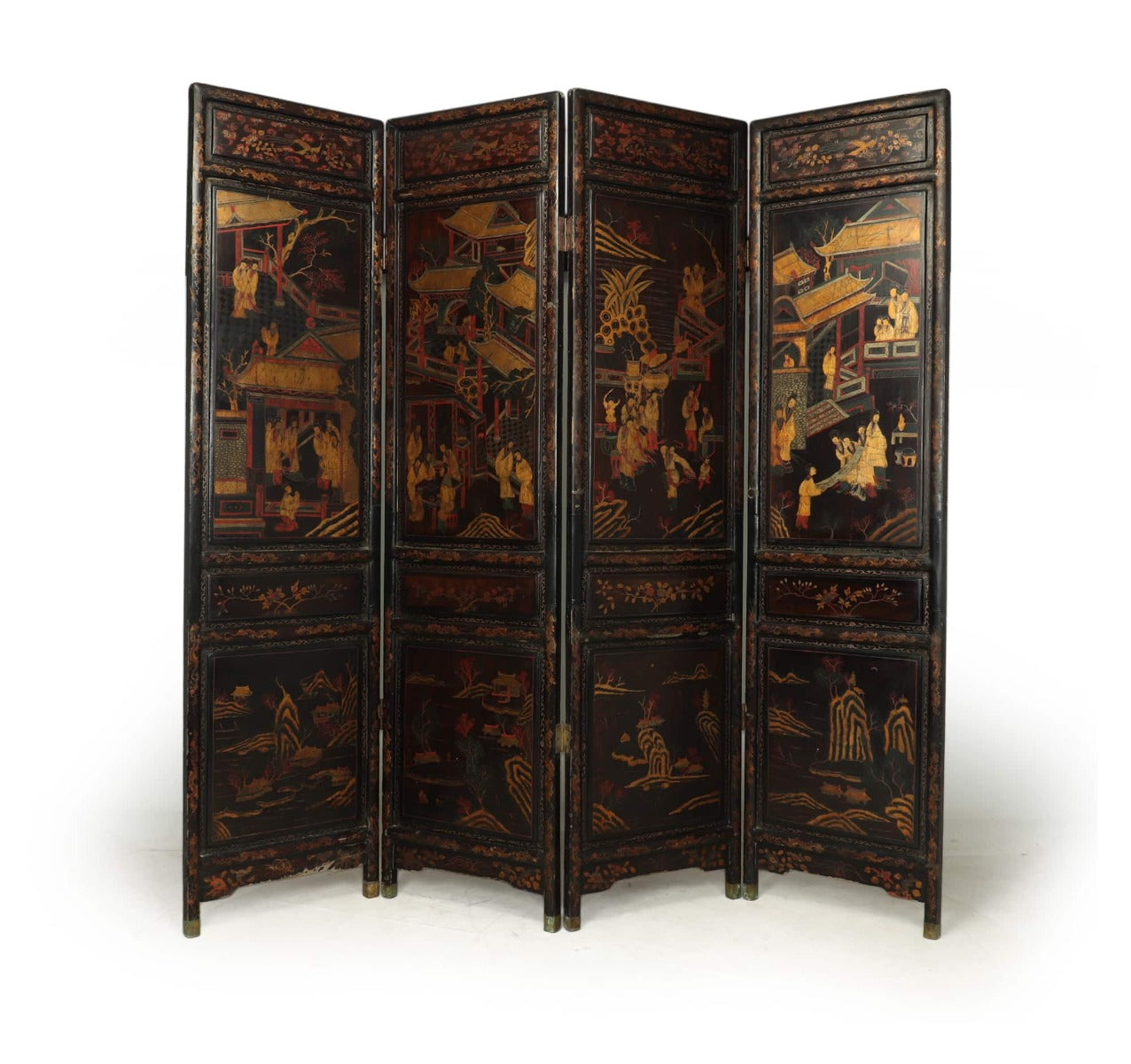 Fine Chinese Export Gilt and Black Lacquer Screen