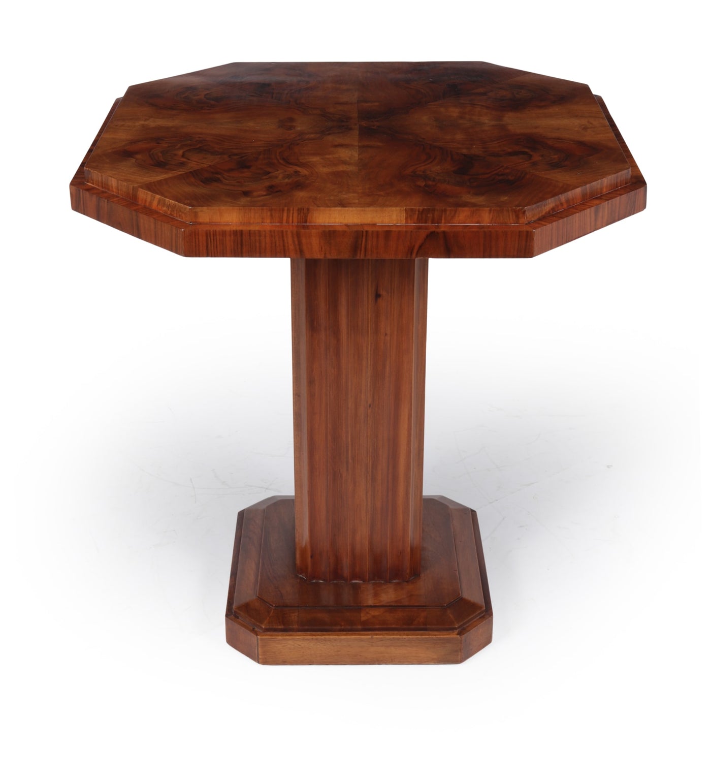 French Art Deco Walnut Wine Table with Fluted Column