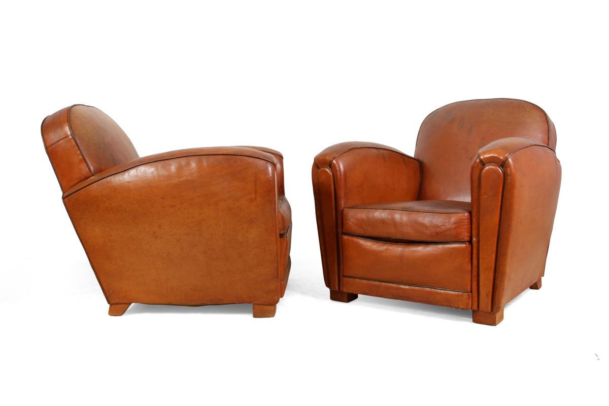 Pair of French Leather Club Chairs