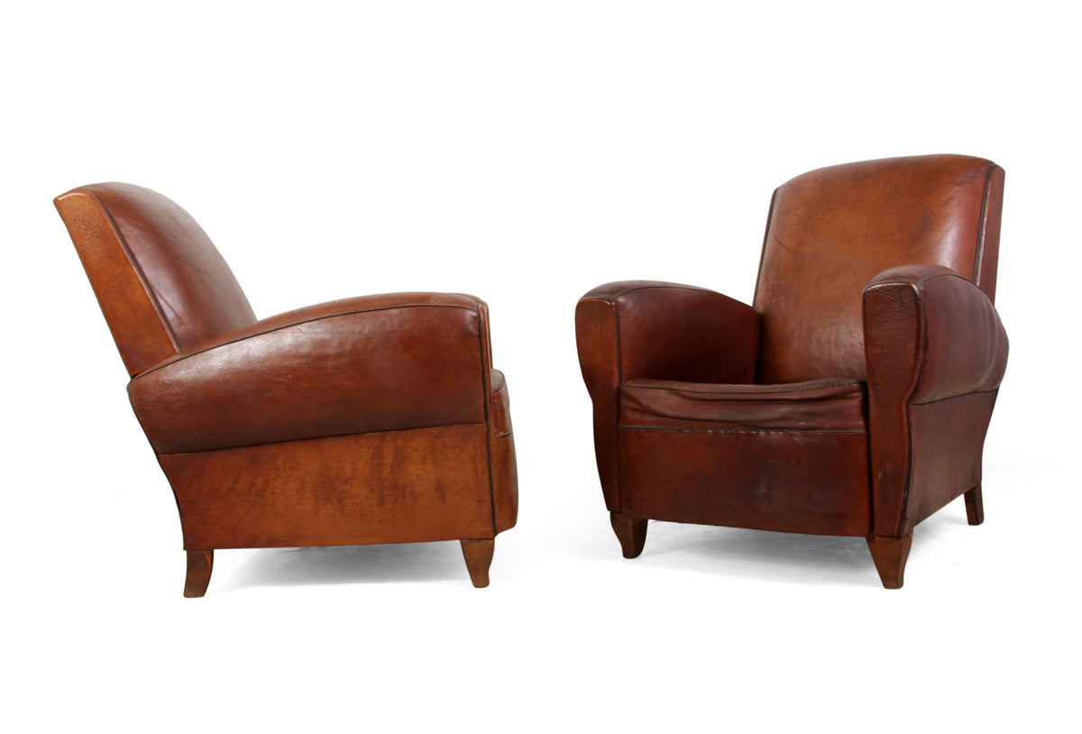French Leather Club Chairs c1940