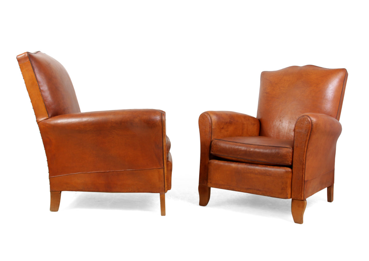 Pair of Moustache Back French Leather Club Chairs