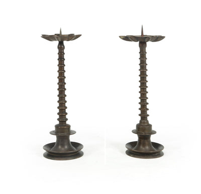 Pair of 19th century Bronze bobbin Candlesticks front