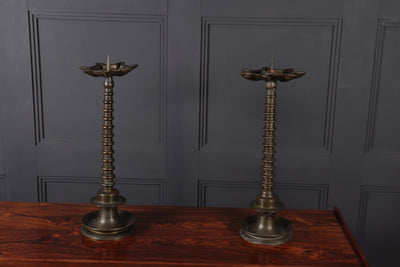 Pair of 19th century Bronze bobbin Candlesticks room