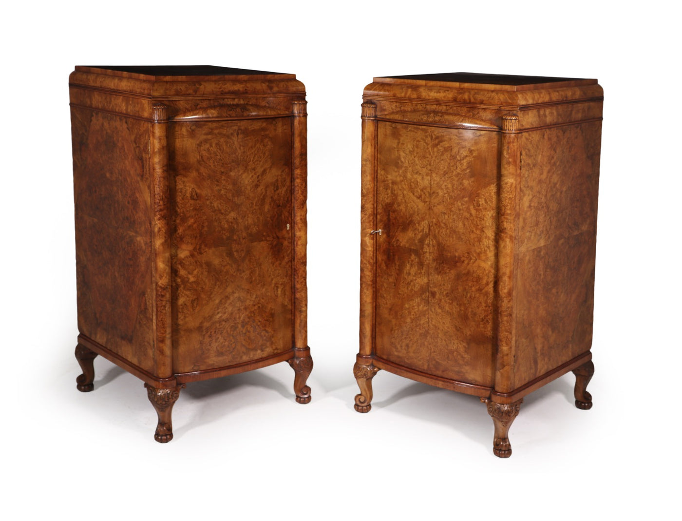 Pair of Large Art Deco Side Cabinets in Burr Walnut side
