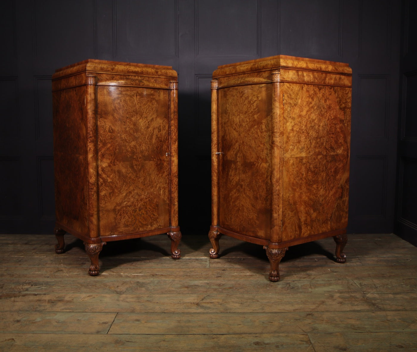Pair of Large Art Deco Side Cabinets in Burr Walnut