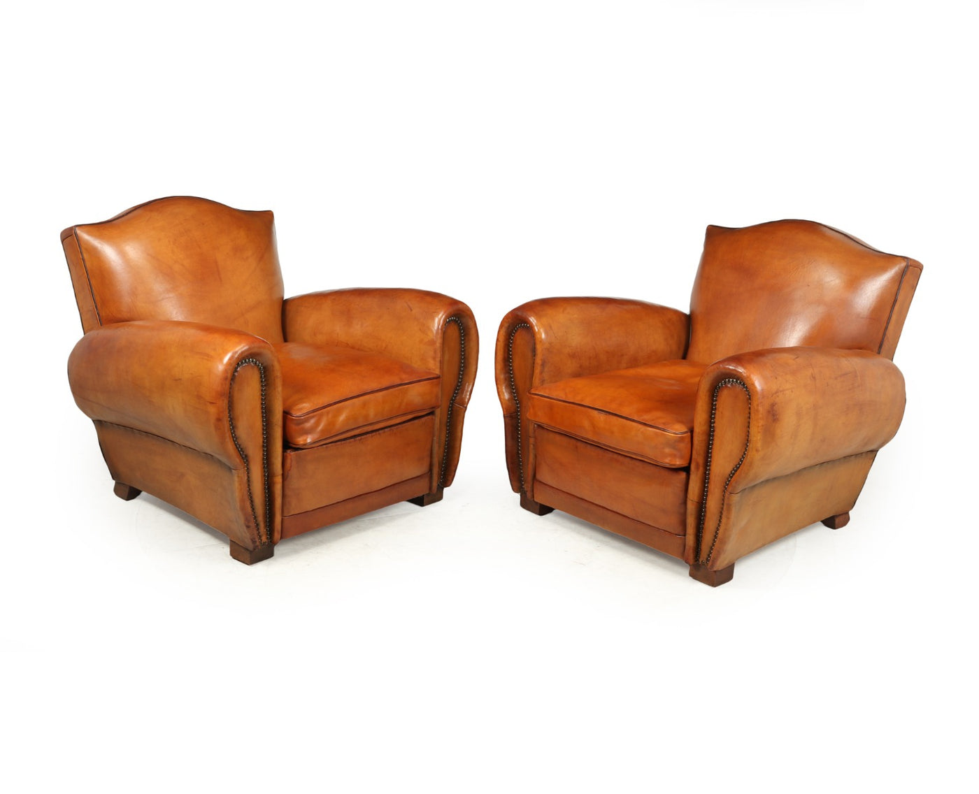 Pair of French Leather Club Armchairs
