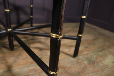  Stitched Leather and Brass Table by Jacques Adnet close
