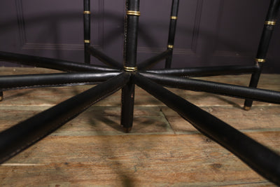 Stitched Leather and Brass Table by Jacques Adnet leg