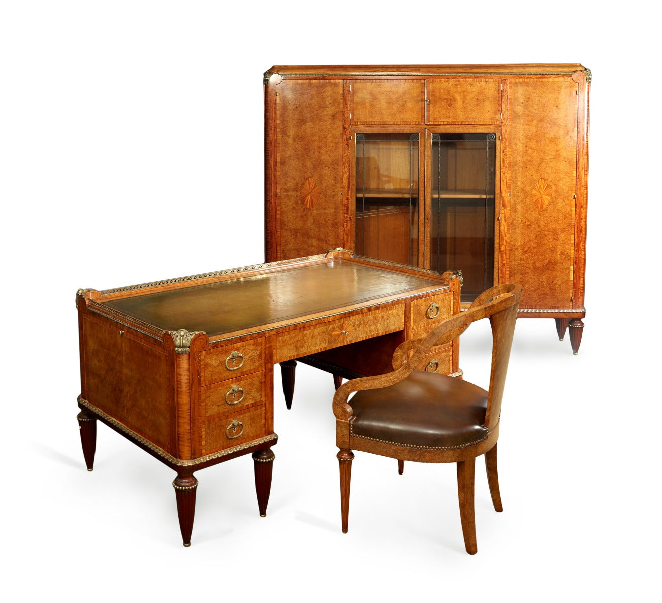French Art Deco Desk, Chair and Bookcase by Maurice Dufrene