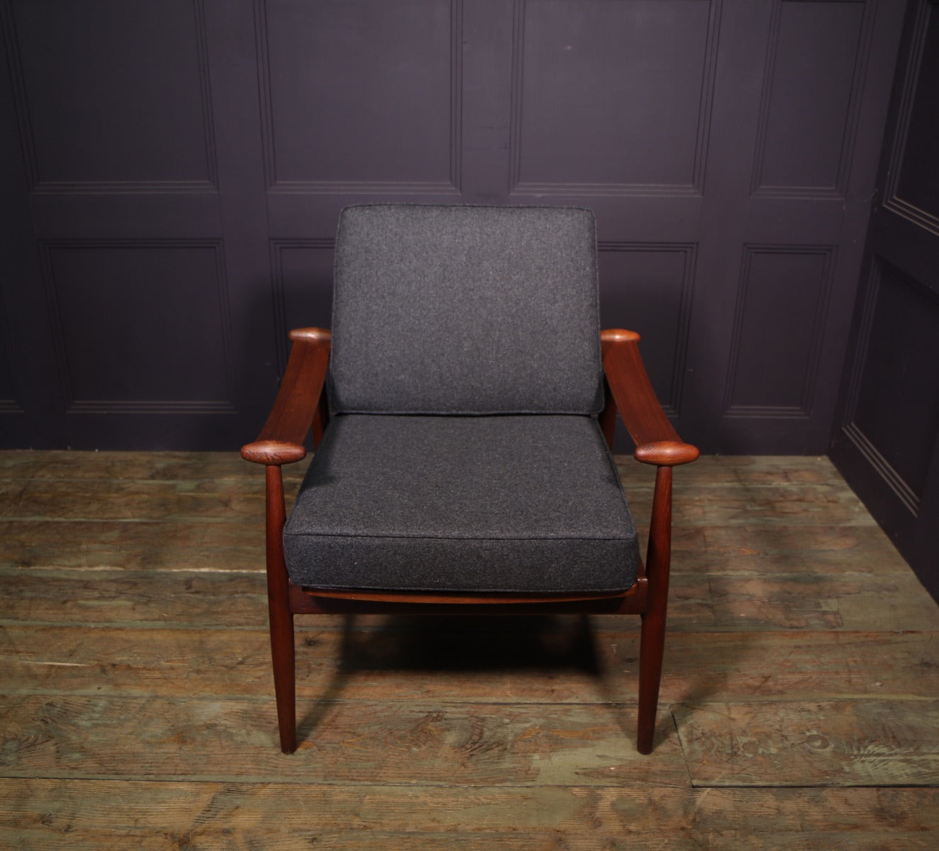Mid Century Danish Teak Spade Chair by Finn Jhul room