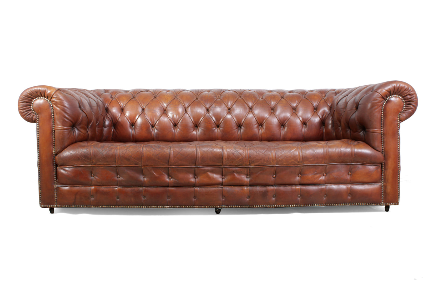 Vintage brown Leather chesterfield with Buttoned Seat and Back