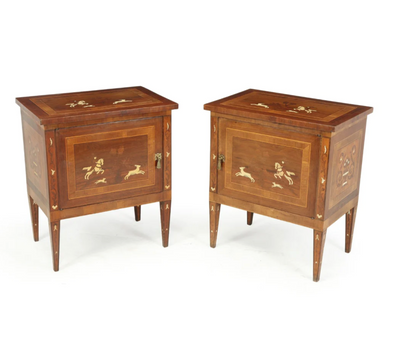 Pair of Italian Neoclassical Inlaid  bedside Cabinets video