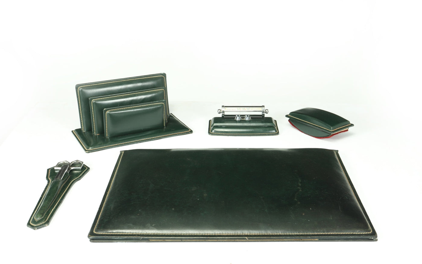 Mid Century stitched Leather Desk Set by Le Tenneur