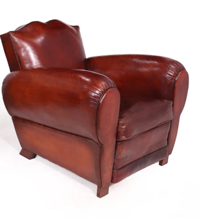 Pair of French Leather Moustache Back Club Chairs