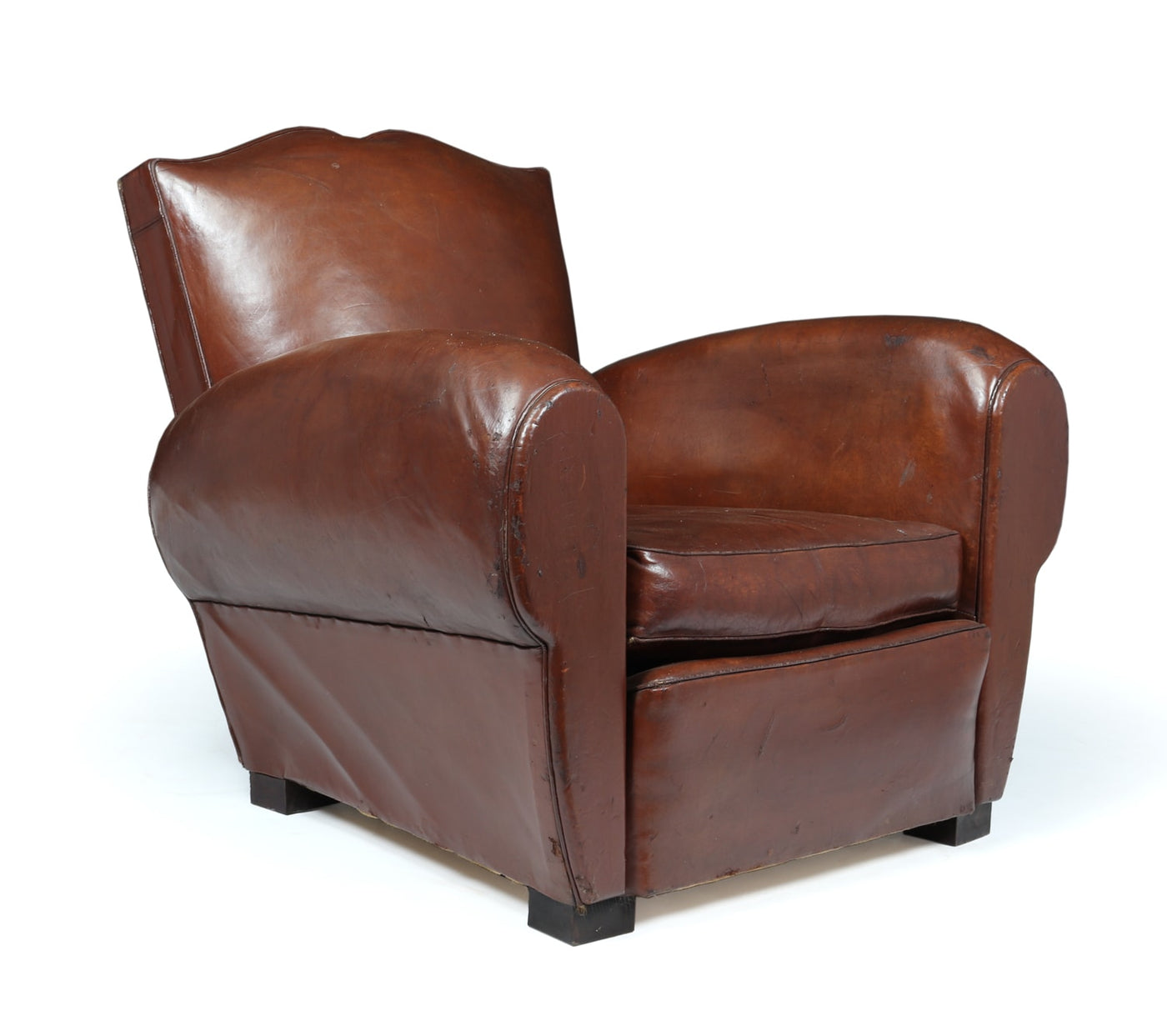 Original French Leather Moustache Back Club Chair c1940