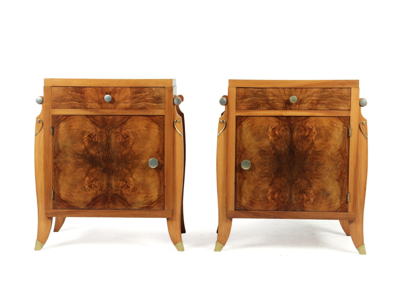 Pair of French Walnut Art Deco Bedside Cabinets